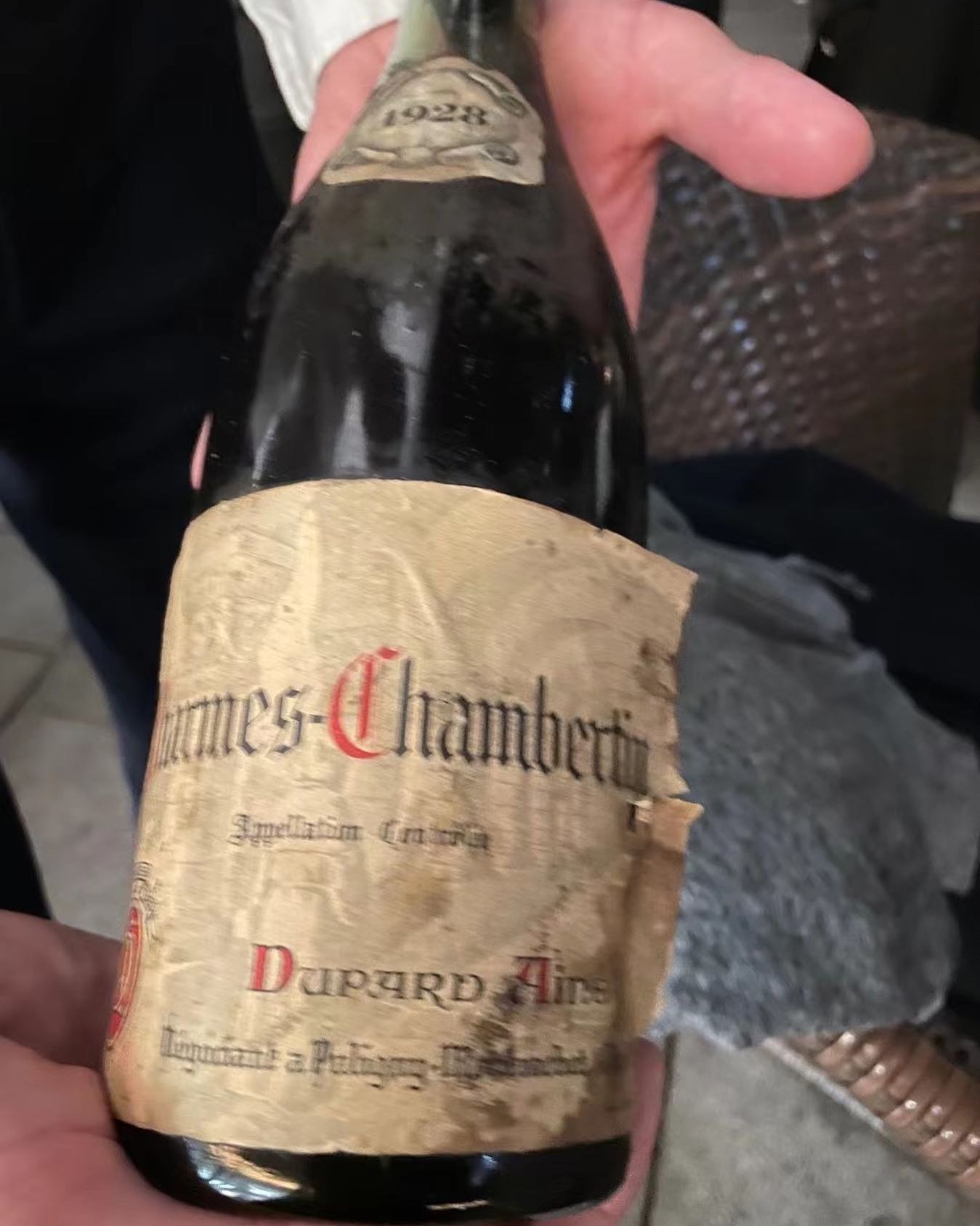 Amazing bottle from 1928. Charmes Chambertin from@Dupart #charmeschambertin #ilovepinotnoir #pinotnoir #winesofinstagram #wineofinstagram #instavine #wineporn #bourgogne #cotesdenuits #gevreychambertin #amazingwine